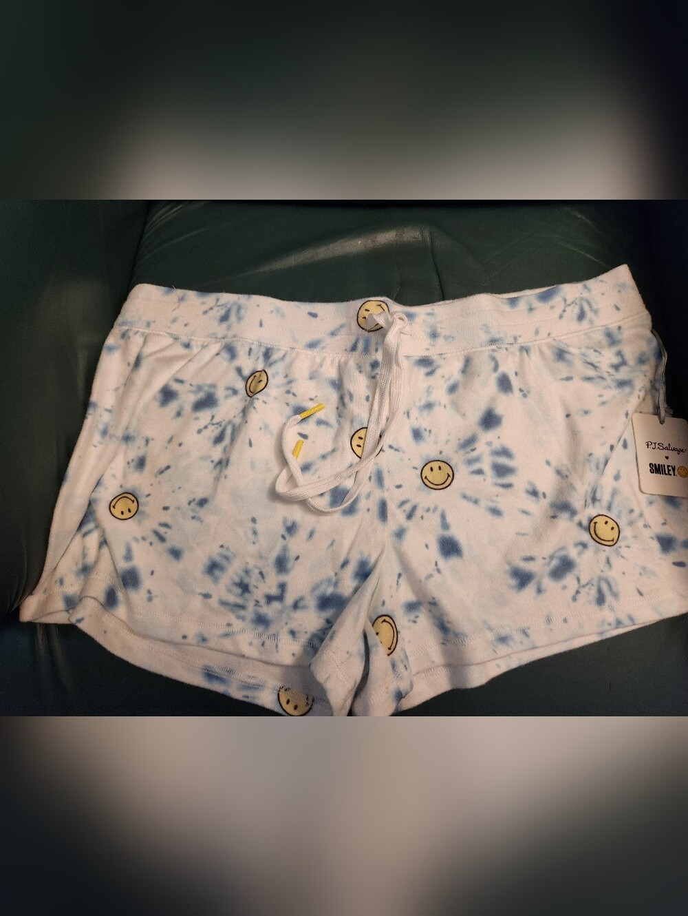 P.J. Salvage White & Light Blue Tie-Dye Smiley Face  Shorts